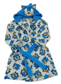 Šedo-modrý chlupatý župan se Sonicem a kapucí 