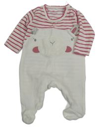 Bielo-ružový pruhovaný zamatový overal Next