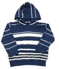 Tmavomodro-biely pruhovaný sveter s kapucňou Matalan