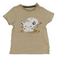 Světlehnědé melírované tričko s hrochem Obaibi