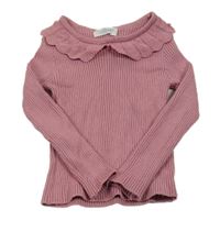 Ružový rebrovaný sveter s volánikom Primark