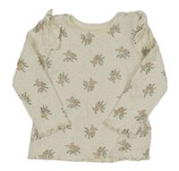 Smotanové bodkovaná é kvetované rebrované tričko s volánikmi M&S