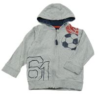 Sivá melírovaná prepínaci mikina s futbalovým loptou a kapucňou Mothercare