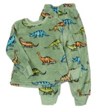 Svetlozelené chlpaté pyžama s dinosaurami