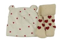 2set - Biela srdiečkovaná čepice + ponožky