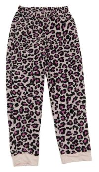Svetloružová -čierne leopardí fleecové pyžamové nohavice