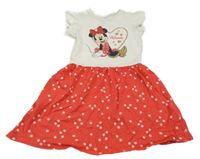 Bielo-ružové bavlnené šaty s Minnie a kvietkami Disney