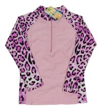 Nové - Ružovo-čierne UV tričko s leopardím vzorom