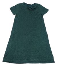 Tmavozelené pletené trblietavé šaty s mašlou H&M
