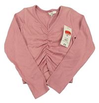 Ružové rebrované crop tričko E-vie