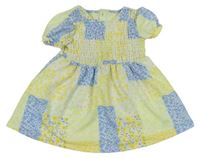 Žlto-modré kvietkovane žabičkové šaty Matalan
