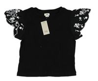 Čierne rebrované crop tričko s kvietkami zn. River Island