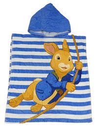 Modro-bílé pruhované froté osuškové pončo Peter Rabbit s kapucí 