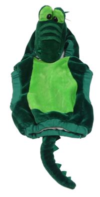 Kostým - Tmavozelená chlupatá vesta s kapucí - drak