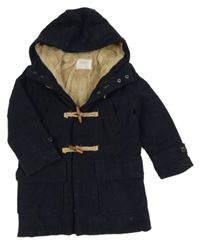 Tmavomodrý vlněný zateplený kabát s kapucí Zara