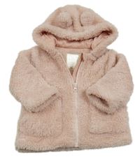 Svetloružová chlpatá bunda s kapucňou zn. TU