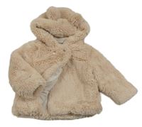 Pudrová kožušinová podšitá bunda s kapucňou F&F