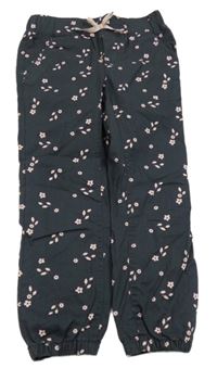 Sivé plátenné podšité cuff nohavice s kvietkami Dopodopo