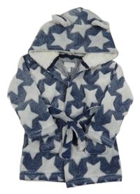 Tmavomodrý chlpatý župan s hviezdičkami a kapucňou Primark