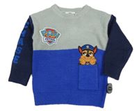 Nové - Sivo-safírovo-tmavomodrý sveter s Paw Patrol Nickelodeon