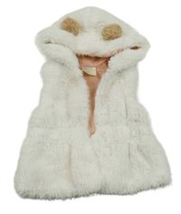 Biela kožušinová podšitá vesta s kapucňou