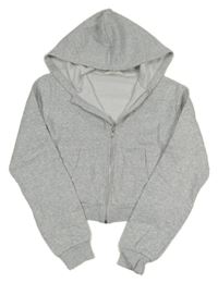 Šedá melírovaná propínací crop mikina s kapucí H&M