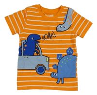 Oranžovo-bílé pruhované tričko s dinosaury Nutmeg