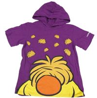 Fialové tričko s potlačou a kapucňou