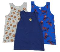 3x Modrý + tmavomodrý + šedý nátělník s obrázky 