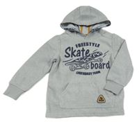 Sivá fleecová mikina so skateboardom a kapucňou Kids