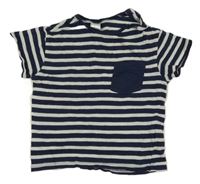 Tmavomodro-biele pruhované tričko s vreckom H&M