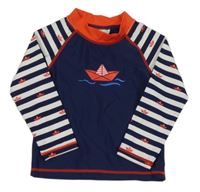 Tmavomodro-pruhované UV triko s lodičkami Pusblu