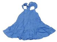 Nové - Svetlomodré plátenné šaty s volánikmi Primark