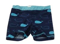 Tmavomodro-modré nohavičkové plavky s velrybami Topomini 