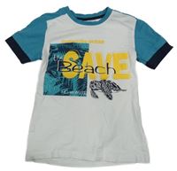 Bielo-mátové tričko s nápisom Kids