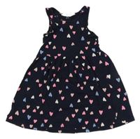 Tmavomodré bavlnené šaty so srdiečkami H&M