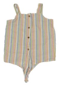 Bielo-farebný pruhovaný trblietavý prepínaci crop top