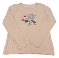 Svetloružové tričko s kvietkami H&M