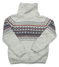 Svetlosivý melírovaný sveter s vzorom a stojačikom OKaïdi