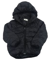 Černá prošívaná šusťáková jarní zateplená bunda s odepínací kapucí H&M
