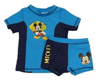 2Set - Modro-tmavomodré UV tričko s Mickey + nohavičkové plavky Disney