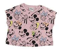 Staroružové rebrované oversize tričko s Minnie a Mickey s kamarády zn. Next