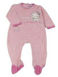 Světlerůžovo-růžový sametový overal s Kitty a puntíky a volánky Sanrio