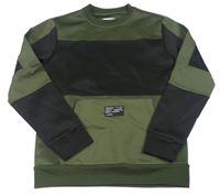 Kaki-čierna thermo mikina s nášivkou a vreckom COOLCAT