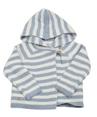 Modro-bílý pruhovaný zavinovací propínací svetr s kapucí Rock-a-Bye Baby