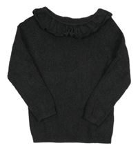 Tmavosivý melírovaný rebrovaný sveter s golierikom George