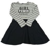 Sivo-čierne šaty s nápismi a pruhmi bpc