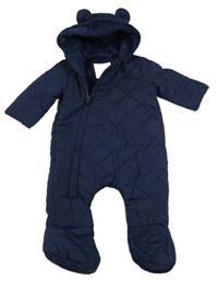 Tmavomodrá prešívaná šušťáková zimná kombinéza s kapucňou s uškami PRIMARK