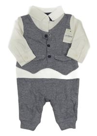 Nové - tmavomodro-biely vzorovaný slávnostný overal s vestou a motýlkom Next