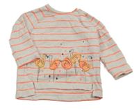 Smetanovo-neonově korálové pruhované melírované triko s plameňáky baby face